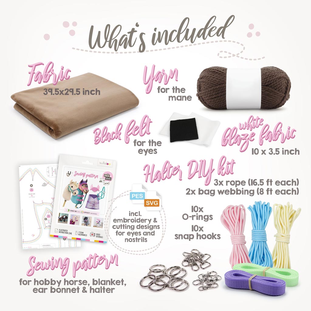 Make a Hobby Horse with our brown material bundle: Fabric + yarn + sewing pattern + halter DIY kit