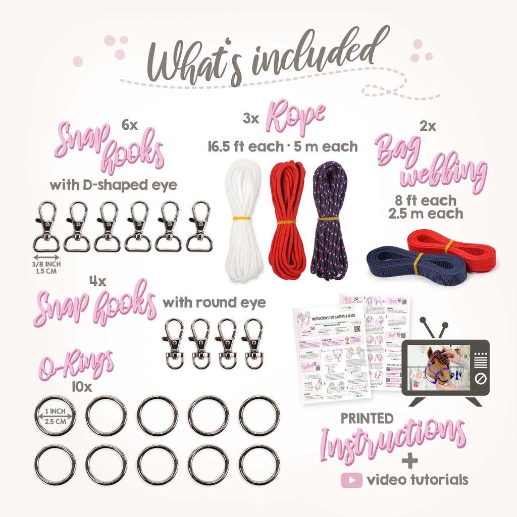 Hobby Horse head collar DIY kit navy blue/red incl. instructions for halters and leads - Image 3