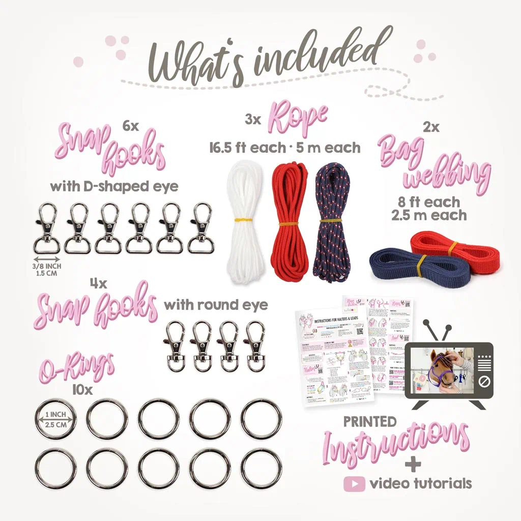 Hobby Horse head collar DIY kit navy blue/red incl. instructions for halters and leads - Image 3
