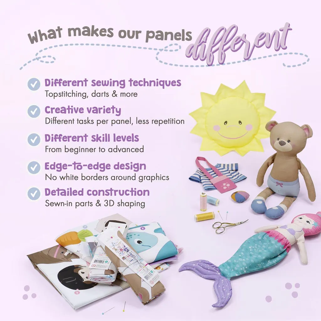 What makes our kullaloo Cut and Sew fabric panels different (variety, different techniques, skill levels, edge-to-edge design)