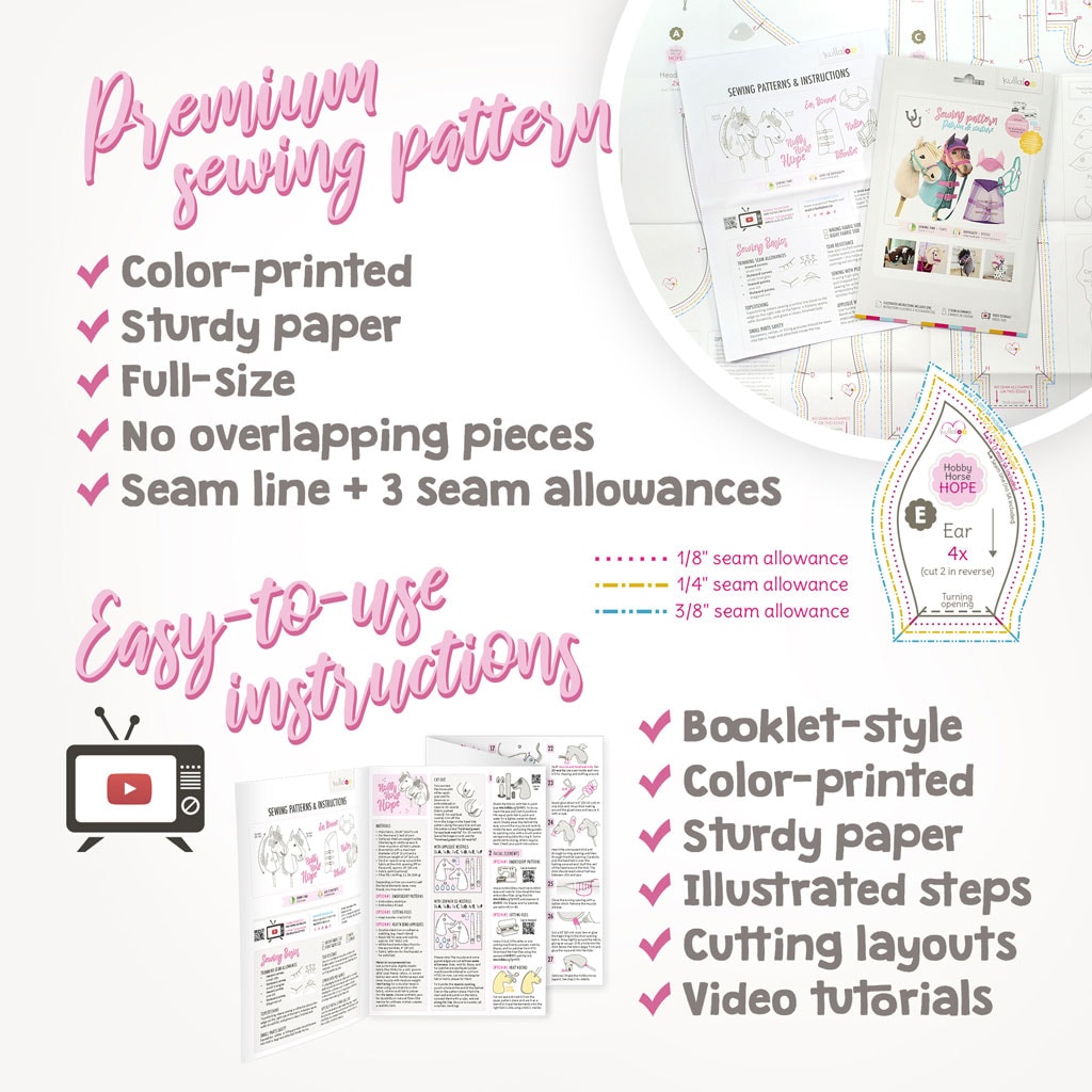 Hobby horse sewing pattern "HOPE" with accessories printed on a high-quality pattern sheet