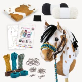 DIY Buckskin Pinto Hobby Horse set (white with beige fur patches )