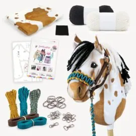 DIY Buckskin Pinto Hobby Horse set (white with beige fur patches )