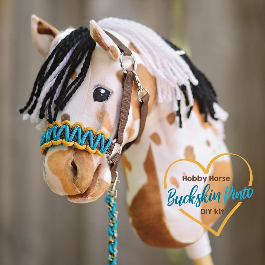 DIY Buckskin Pinto Hobby Horse set (white with beige fur patches )