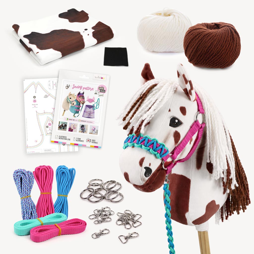 Chestnut Pinto Hobby Horse material bundle (white with brown fur patches )