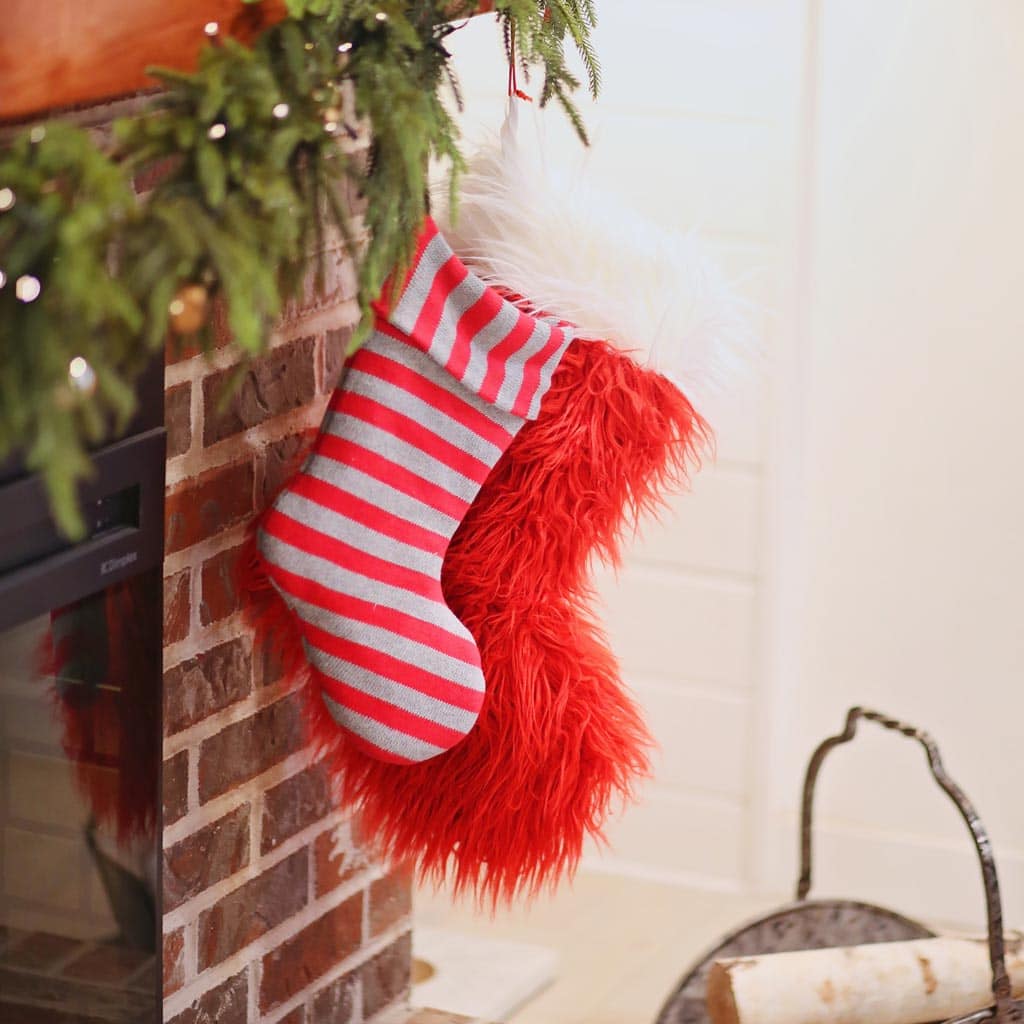 Fluffy Christmas stocking, sewn using our FANTASTIC Furs ✶ Fuzzy Fur and our free stocking sewing pattern
