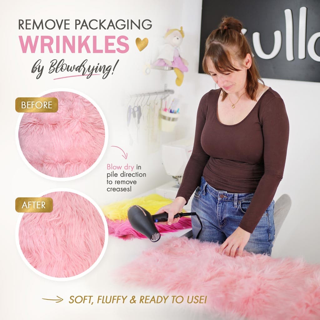 Remove wrinkles from our fluffy faux fur fabric by blow-drying | FANTASTIC Furs * Fuzzy Fur