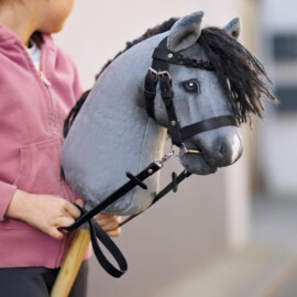 Hobby Horse tack made using our DIY Hobby Horse bridle set in black